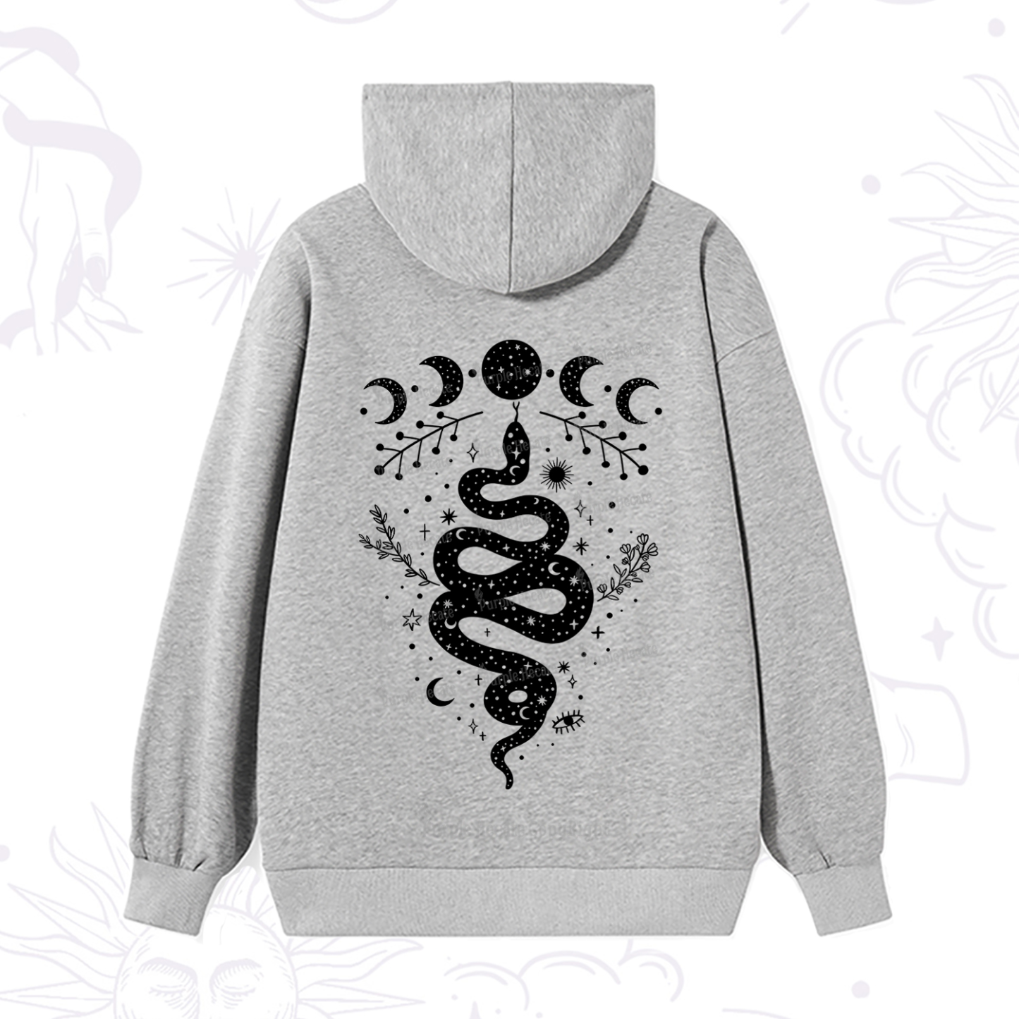 Purplehecate Snake And Moon Phase Comfort Hoodie
