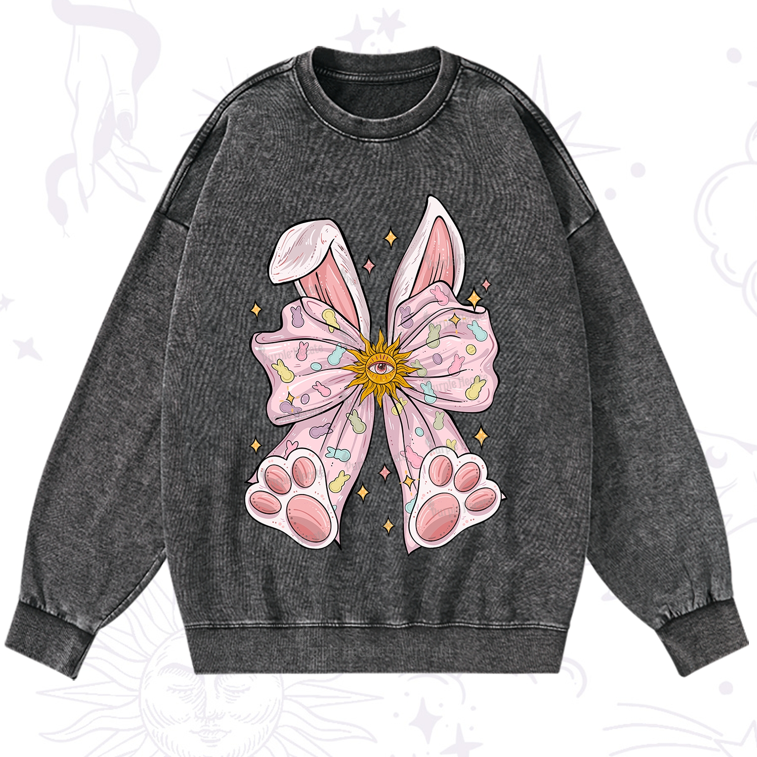 Purplehecate Mystical Bunny Bow Easter Washed Sweatshirt