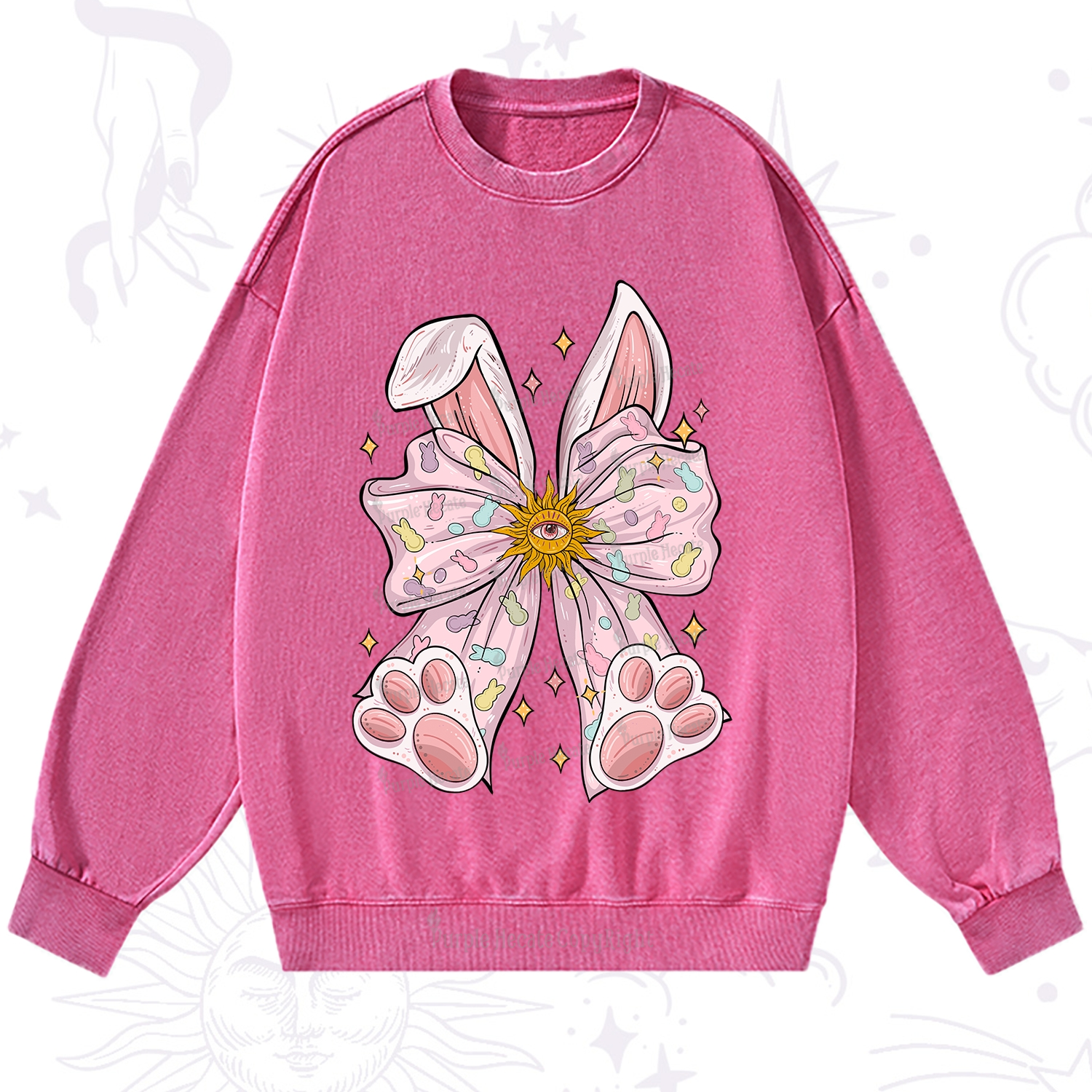 Purplehecate Mystical Bunny Bow Easter Washed Sweatshirt
