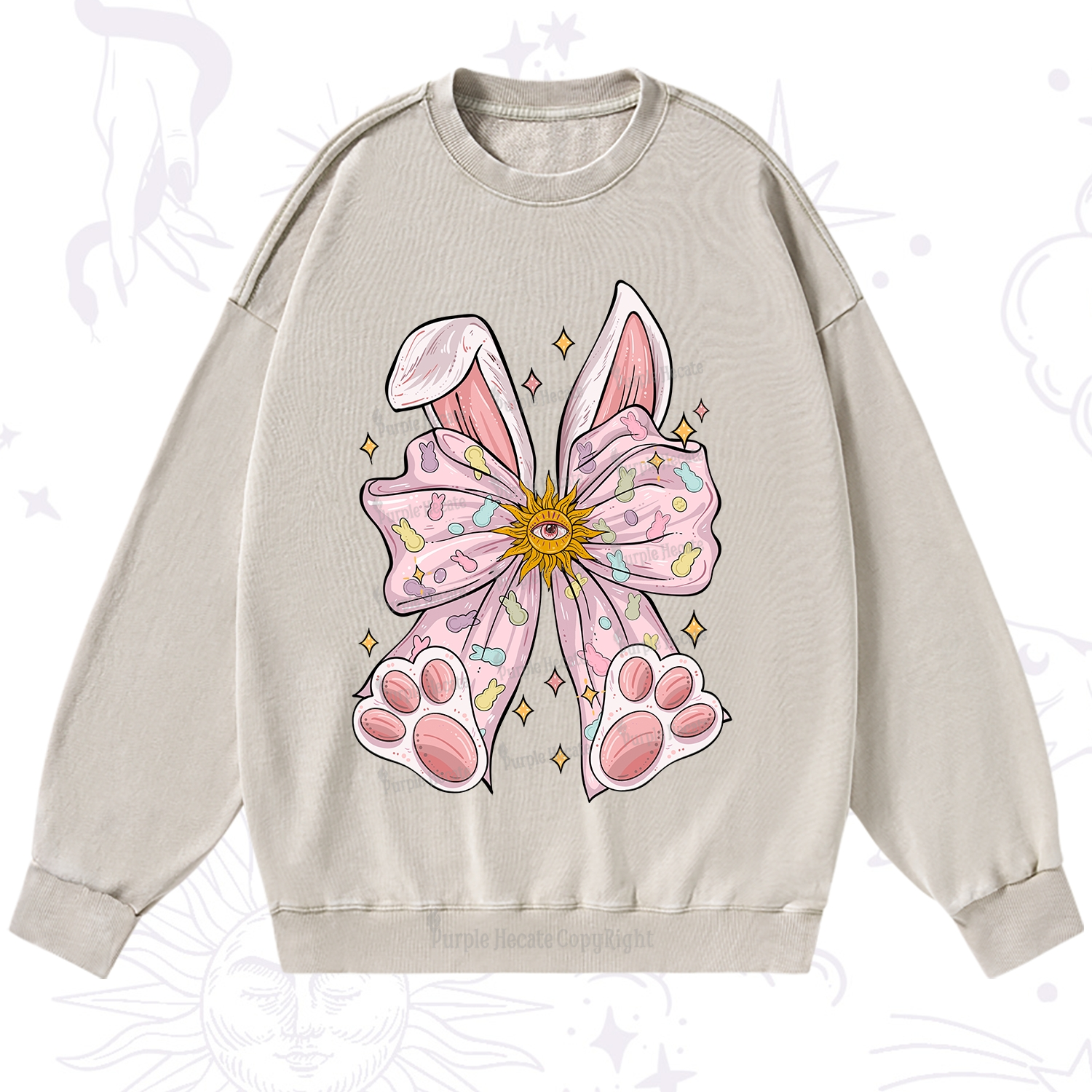 Purplehecate Mystical Bunny Bow Easter Washed Sweatshirt