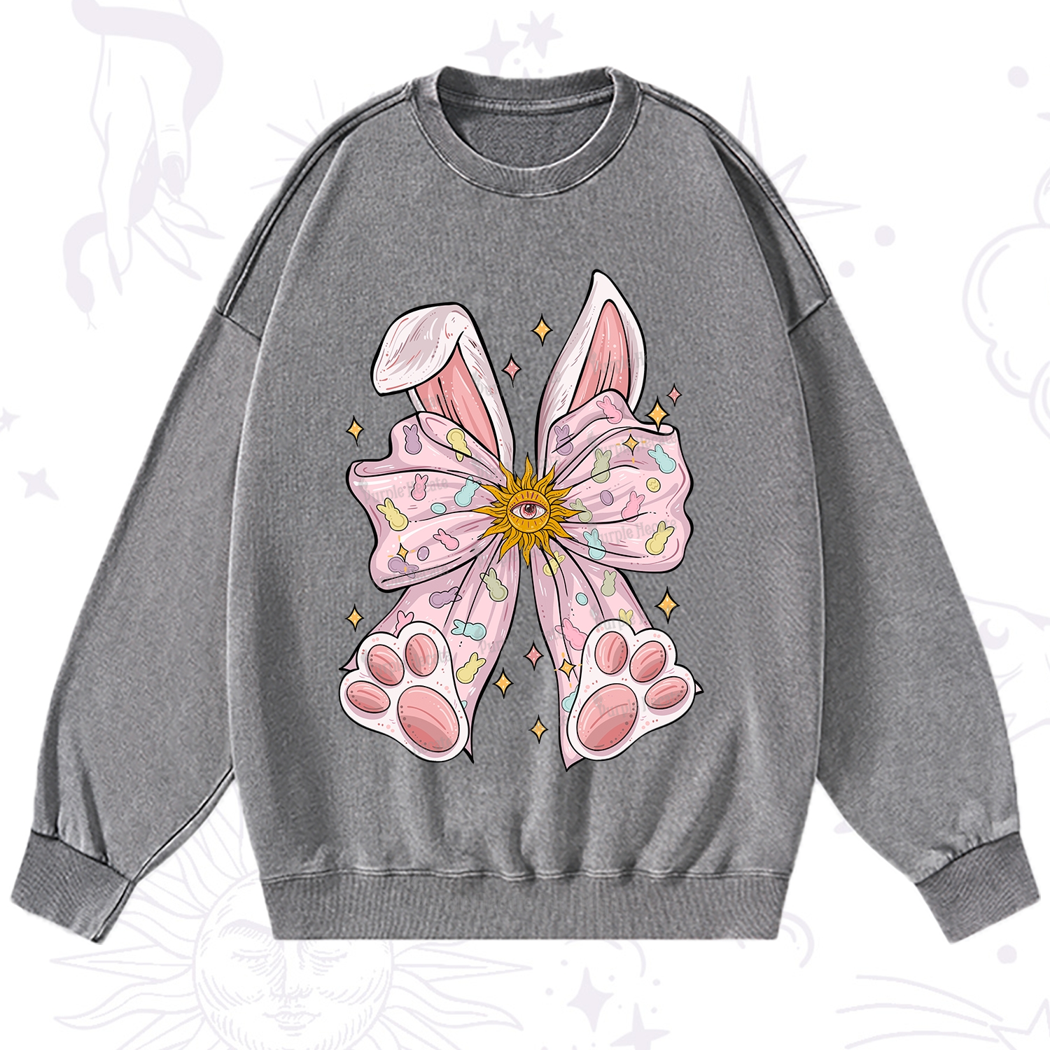 Purplehecate Mystical Bunny Bow Easter Washed Sweatshirt