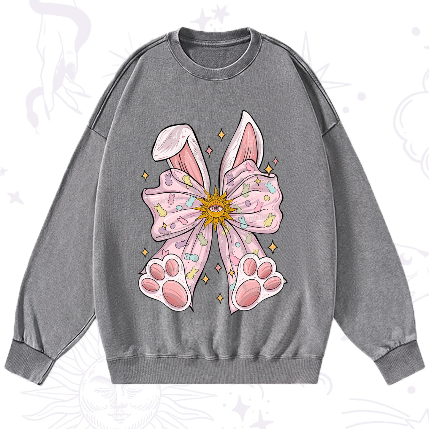 Purplehecate Mystical Bunny Bow Easter Washed Sweatshirt