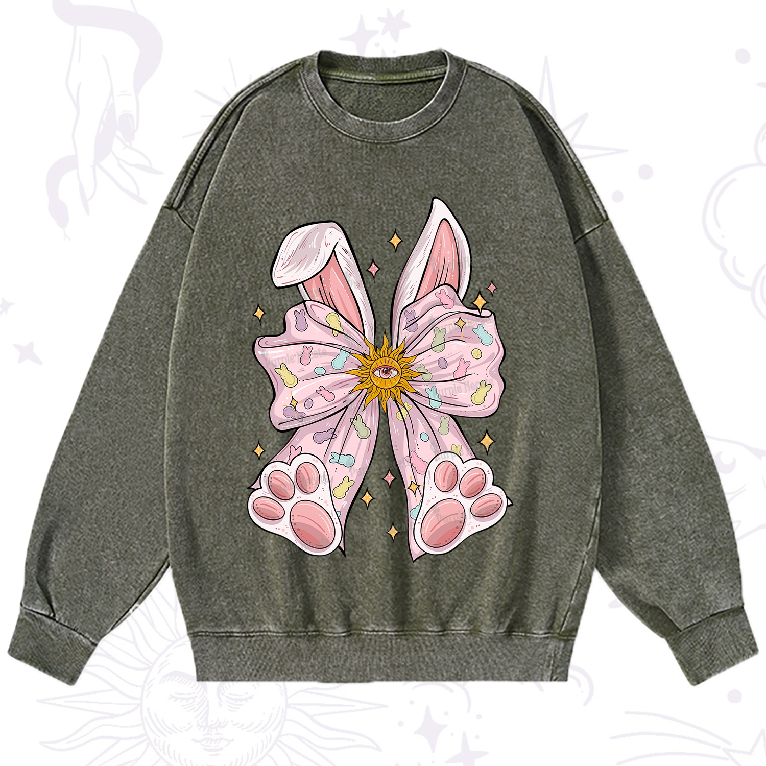 Purplehecate Mystical Bunny Bow Easter Washed Sweatshirt
