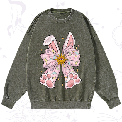 Purplehecate Mystical Bunny Bow Easter Washed Sweatshirt
