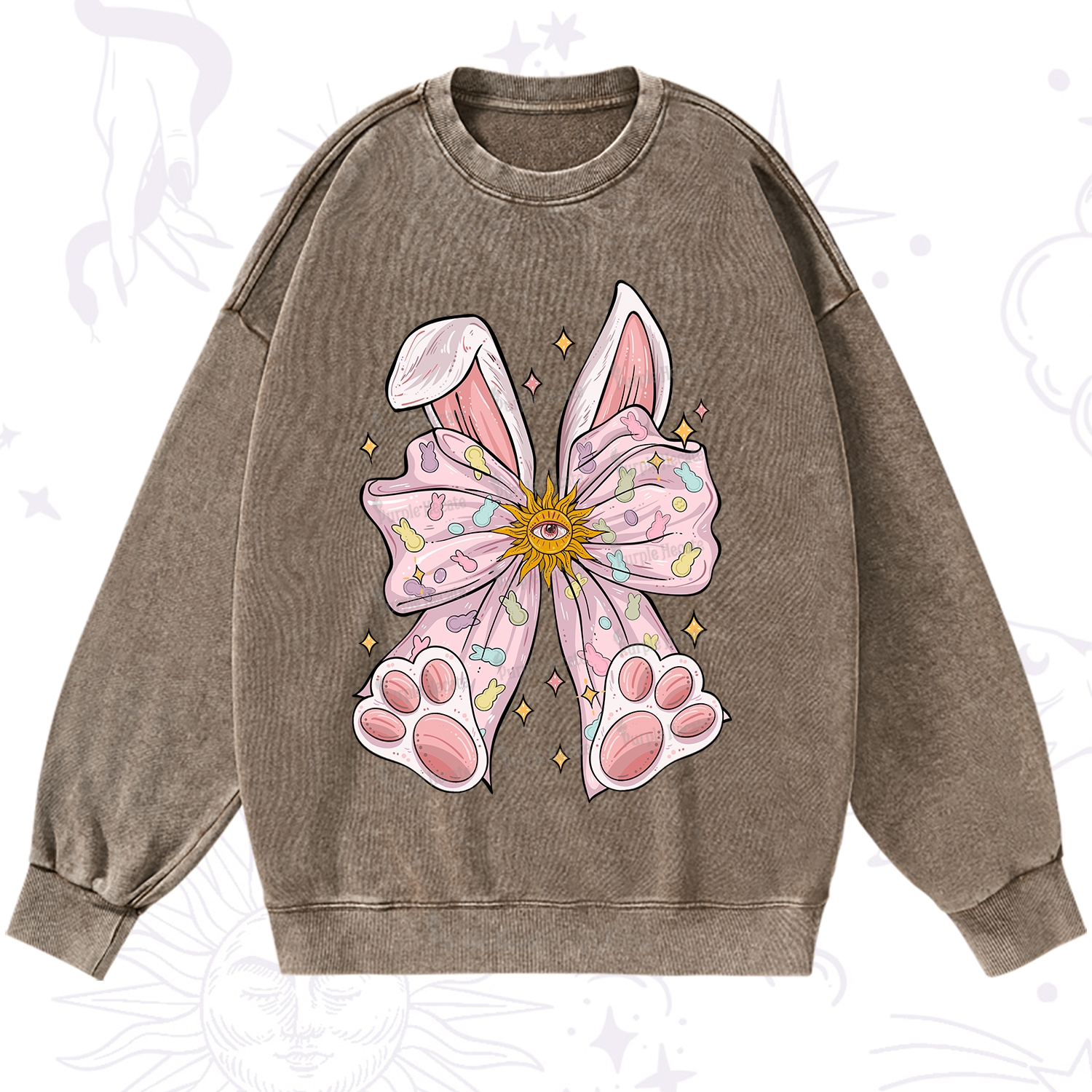 Purplehecate Mystical Bunny Bow Easter Washed Sweatshirt