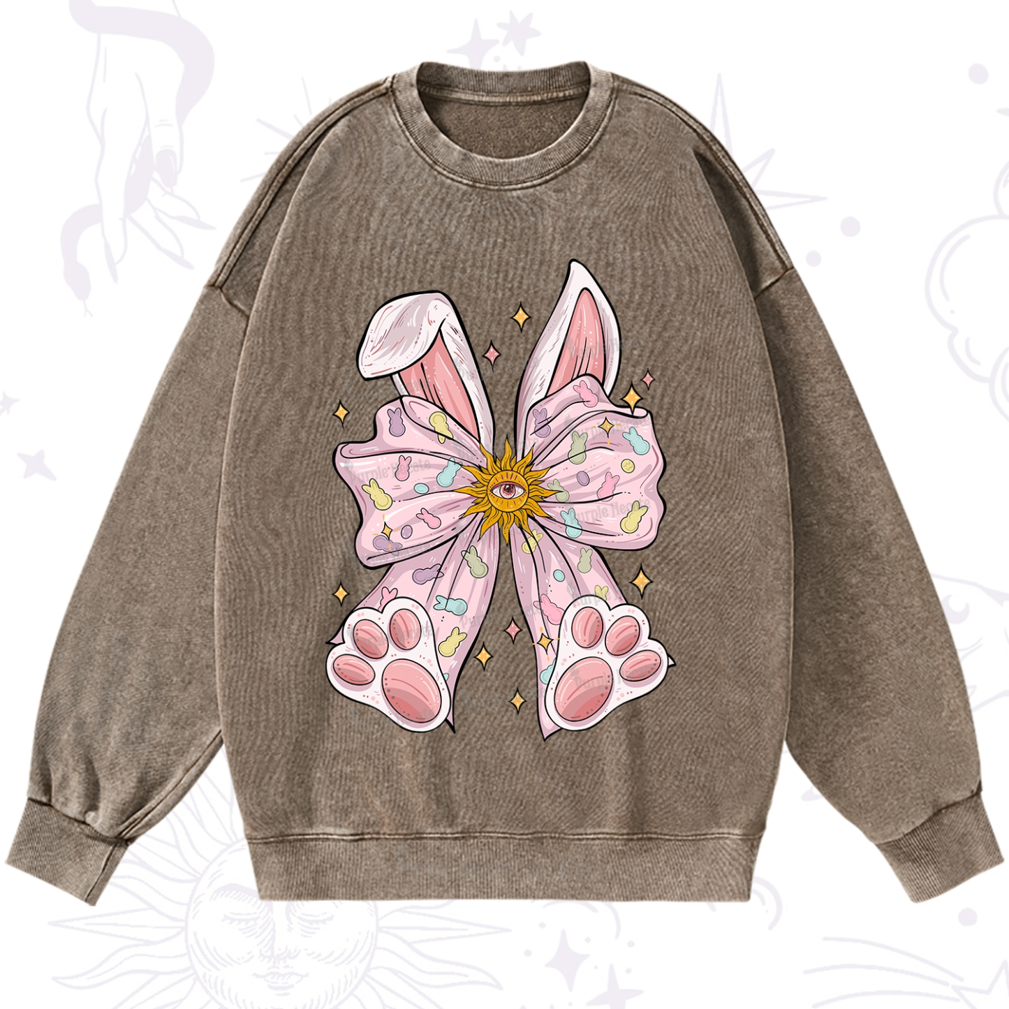 Purplehecate Mystical Bunny Bow Easter Washed Sweatshirt