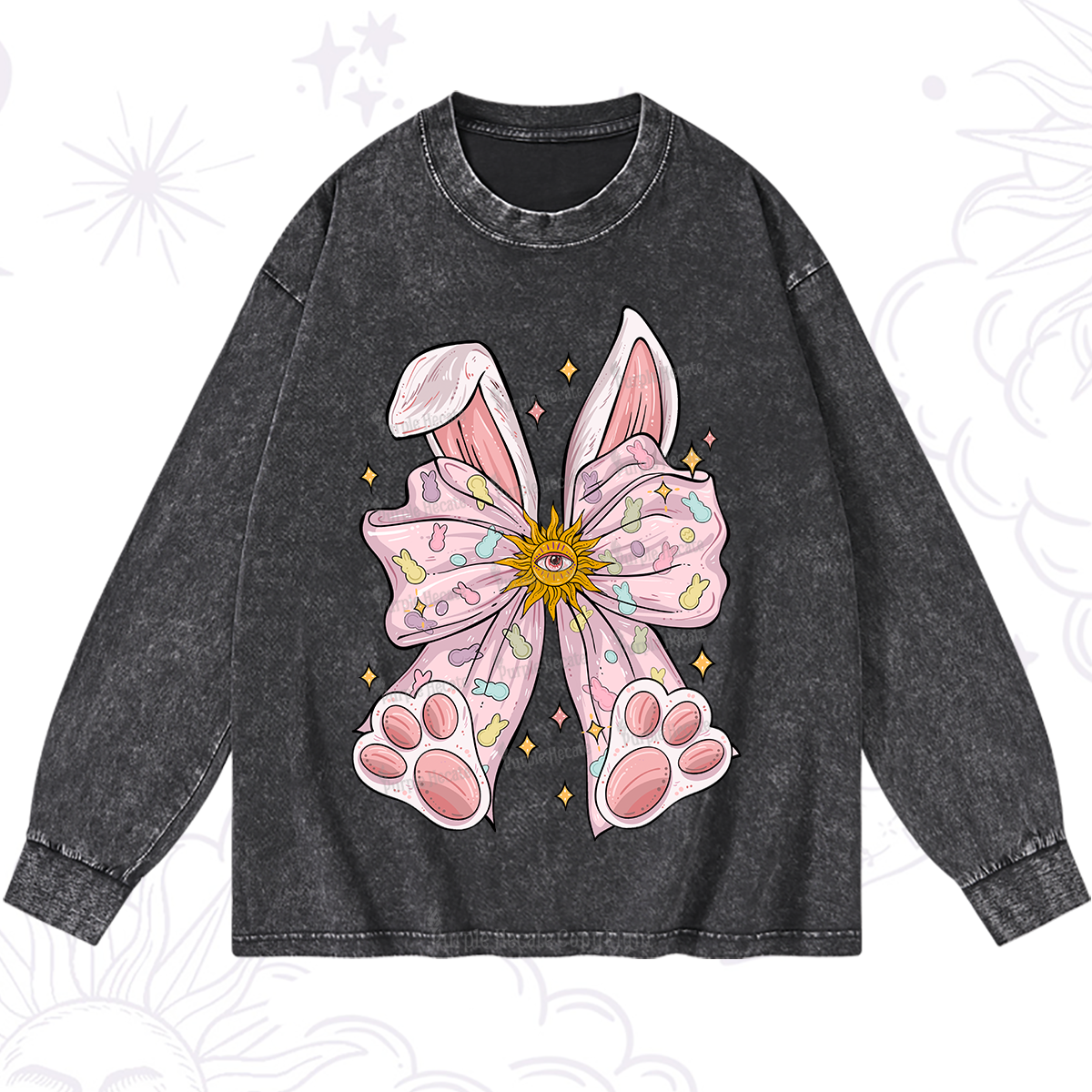 Purplehecate Mystical Bunny Bow Easter Washed Long Sleeve Shirt