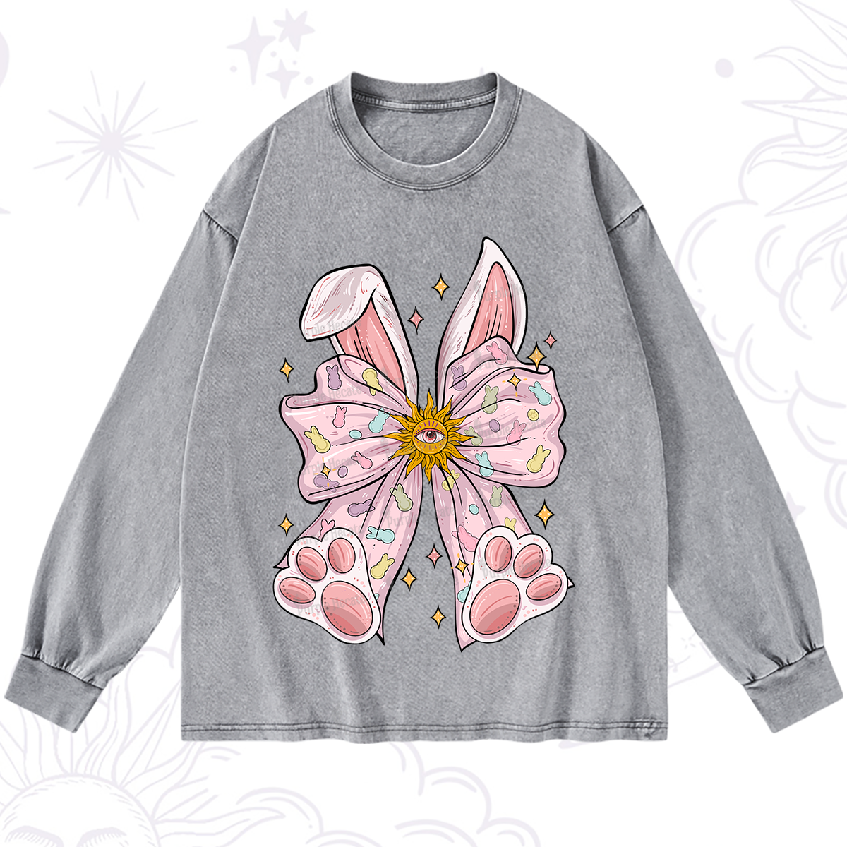 Purplehecate Mystical Bunny Bow Easter Washed Long Sleeve Shirt