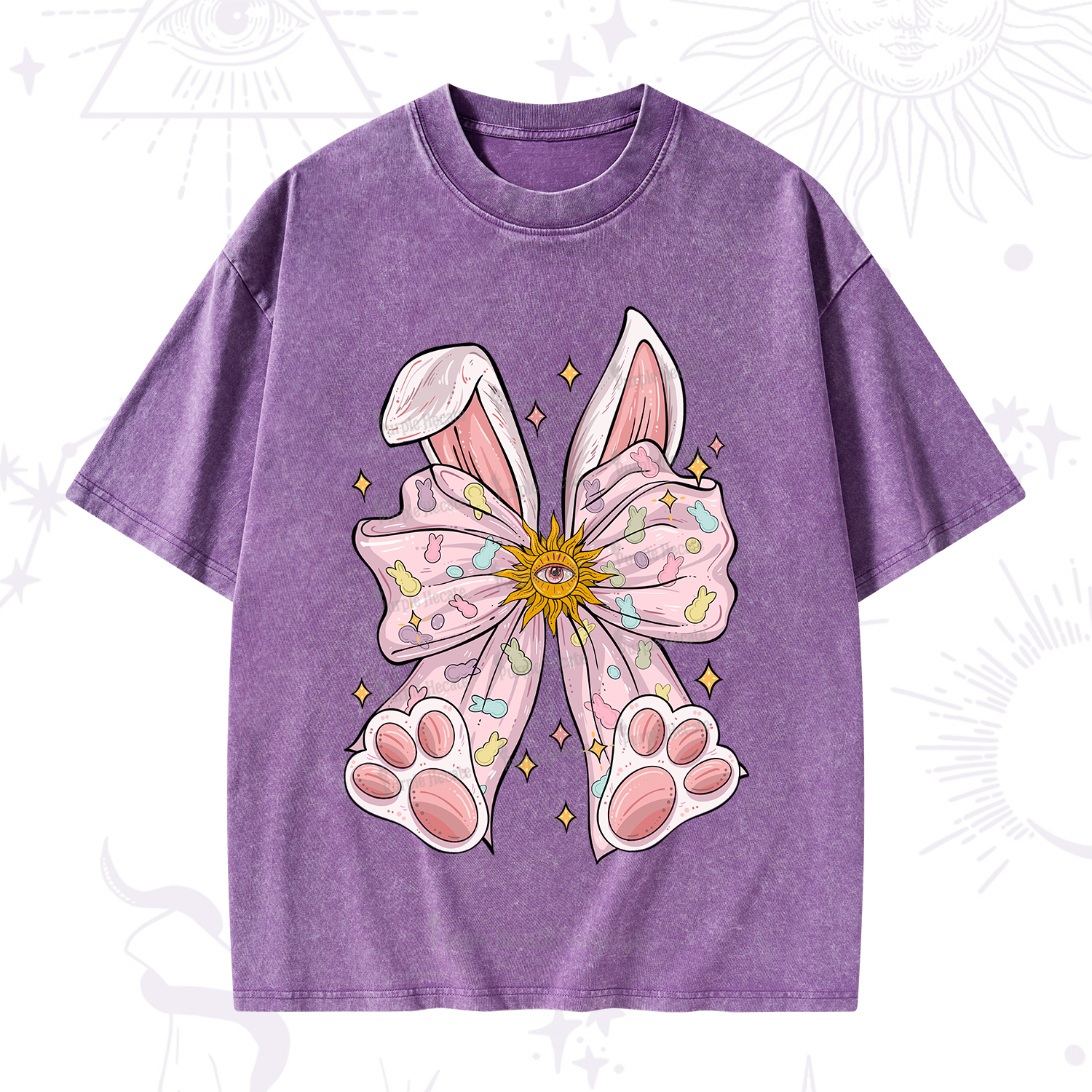 Purplehecate Mystical Bunny Bow Easter Washed T-Shirt