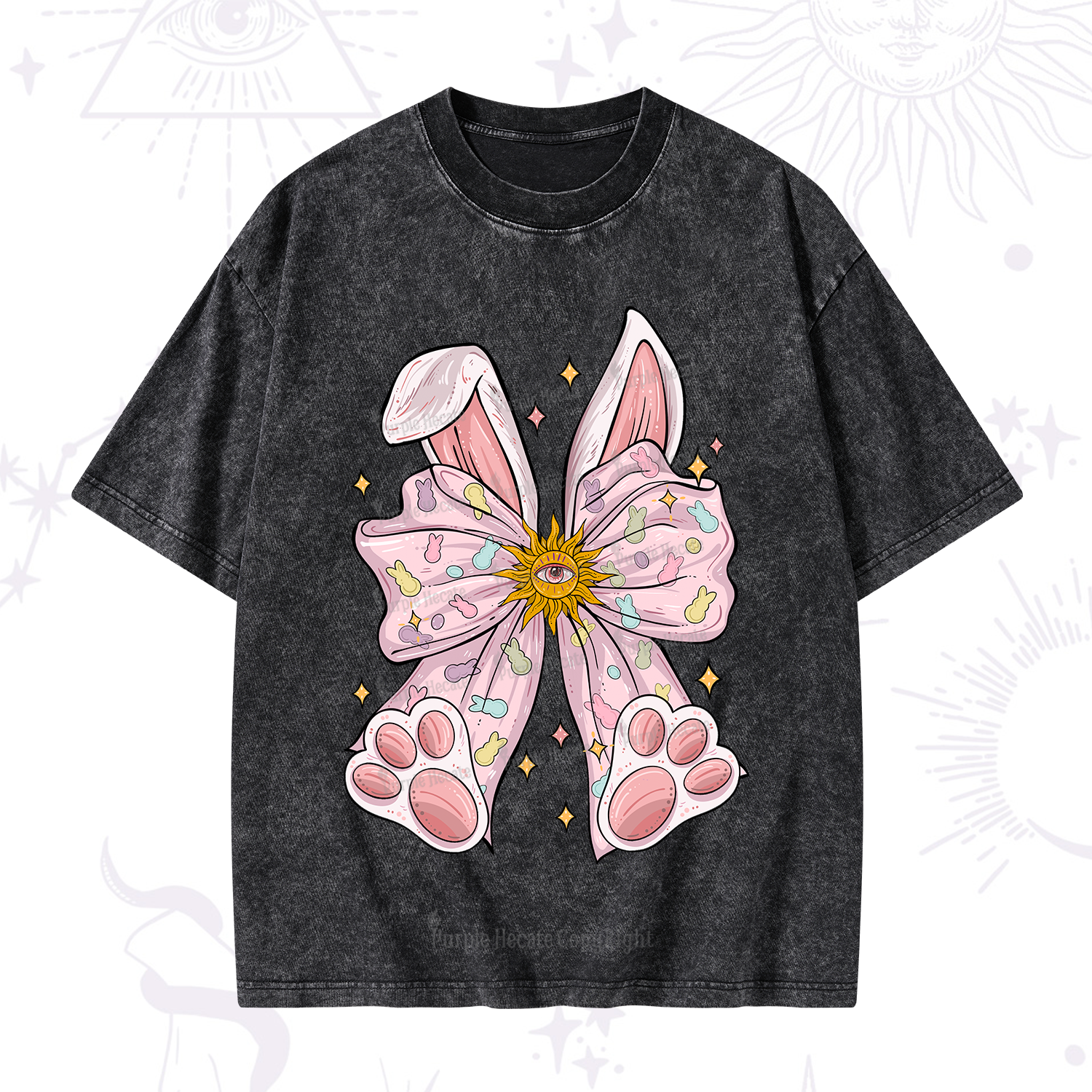 Purplehecate Mystical Bunny Bow Easter Washed T-Shirt