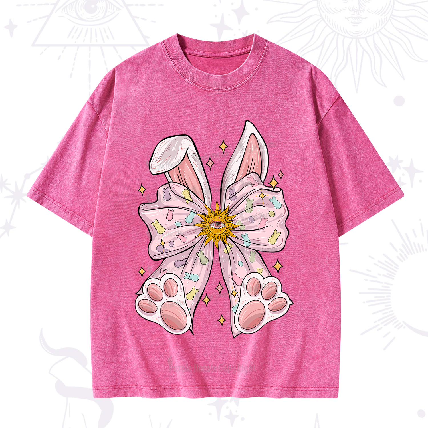 Purplehecate Mystical Bunny Bow Easter Washed T-Shirt