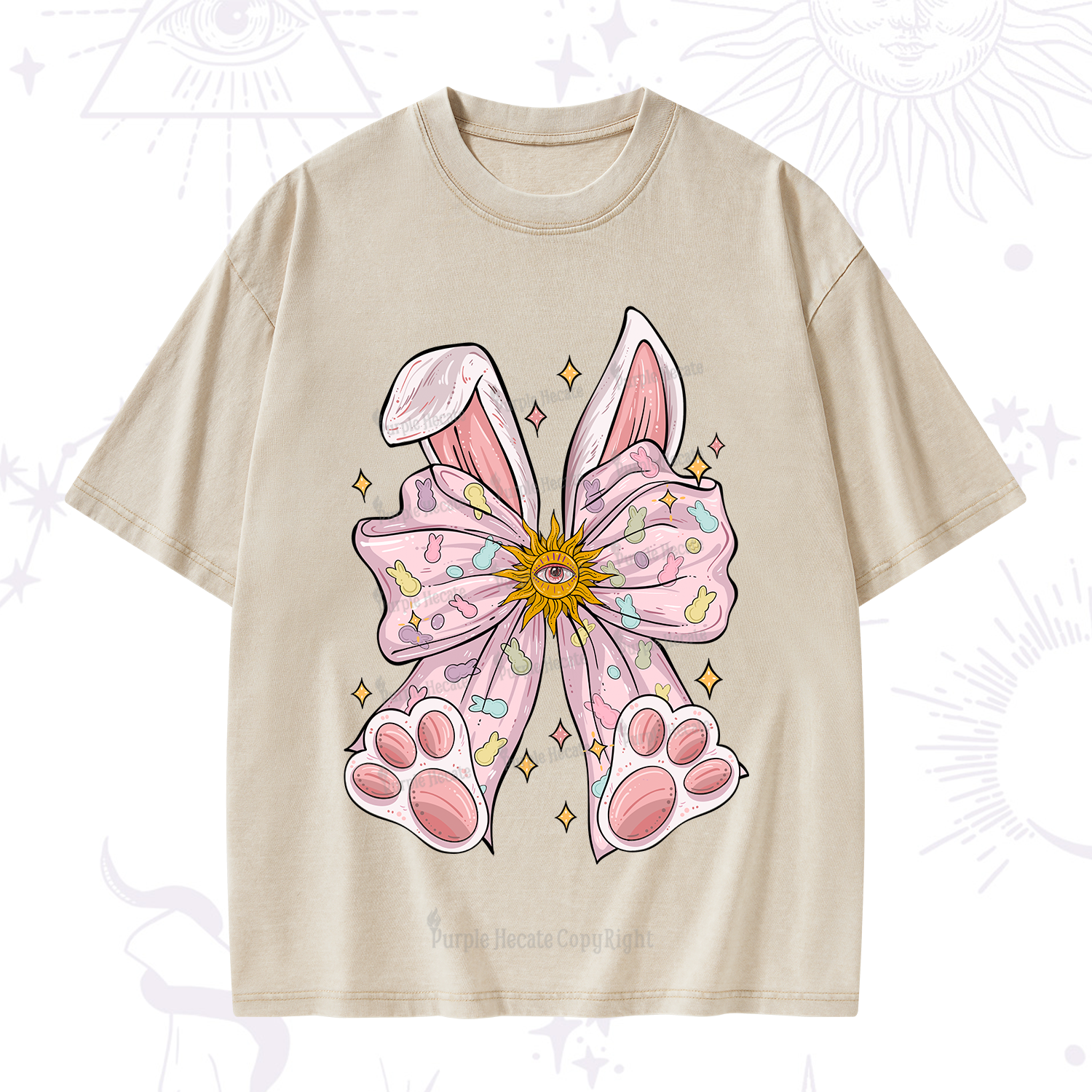 Purplehecate Mystical Bunny Bow Easter Washed T-Shirt