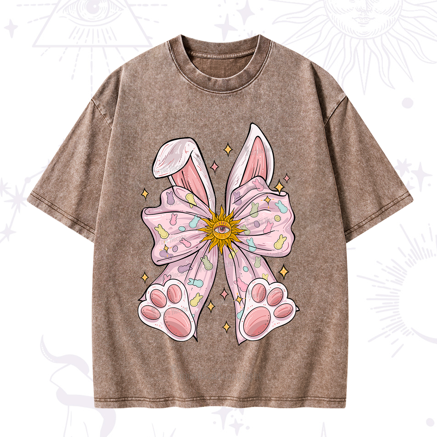 Purplehecate Mystical Bunny Bow Easter Washed T-Shirt