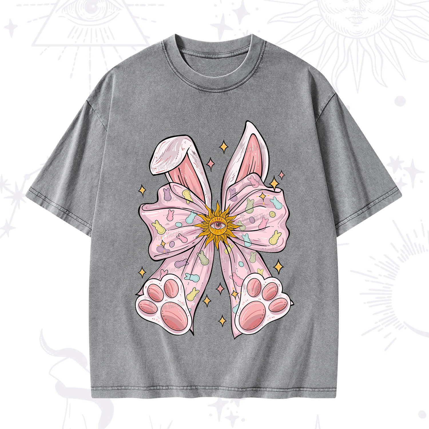 Purplehecate Mystical Bunny Bow Easter Washed T-Shirt