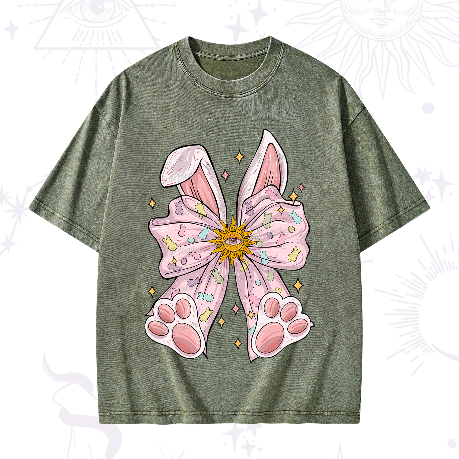 Purplehecate Mystical Bunny Bow Easter Washed T-Shirt