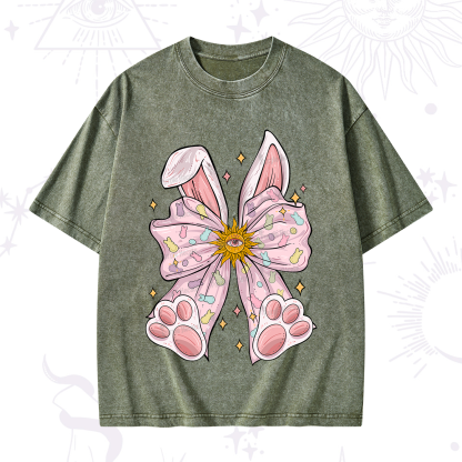 Purplehecate Mystical Bunny Bow Easter Washed T-Shirt