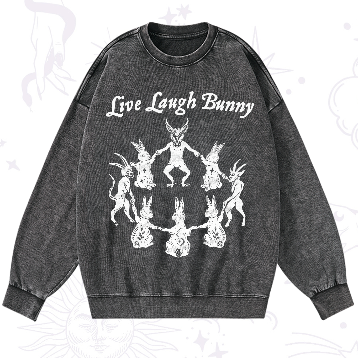 Purplehecate Live Laugh Bunny Washed Sweatshirt