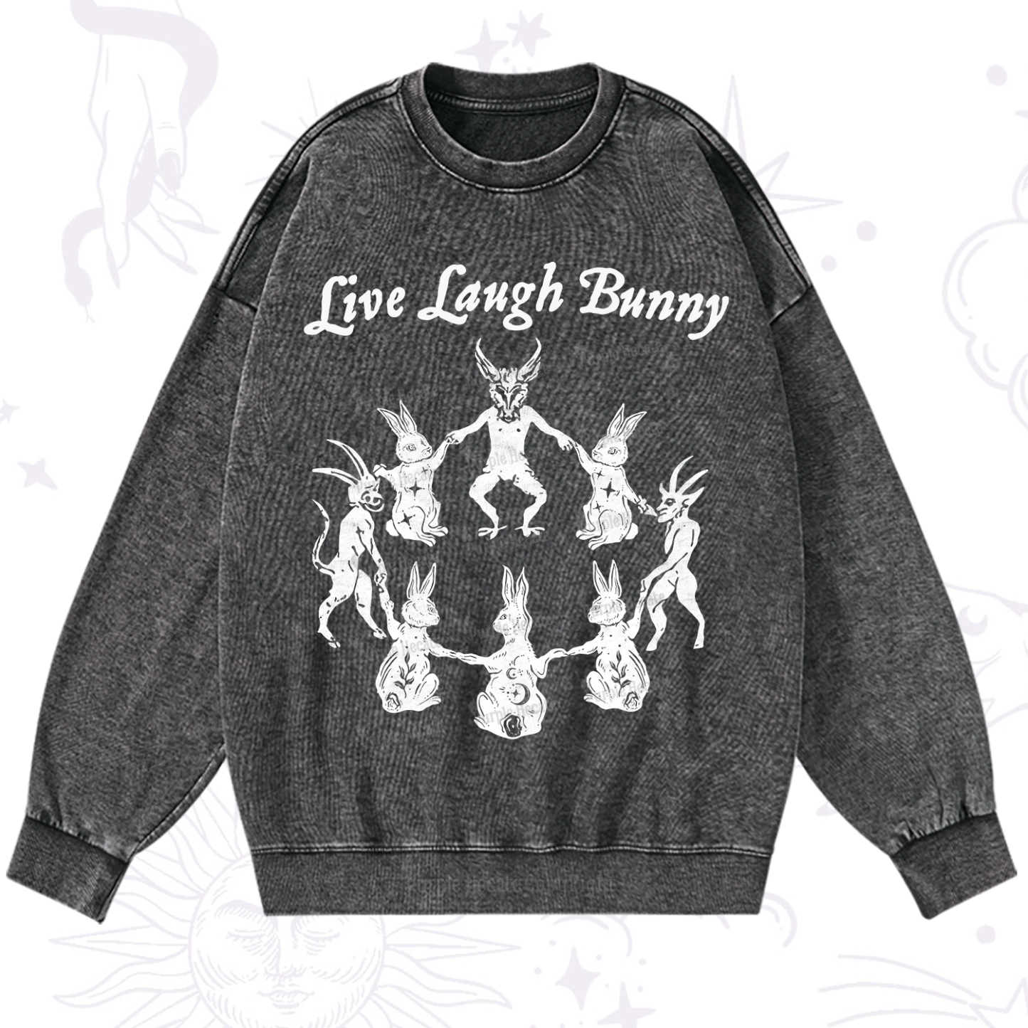 Purplehecate Live Laugh Bunny Washed Sweatshirt