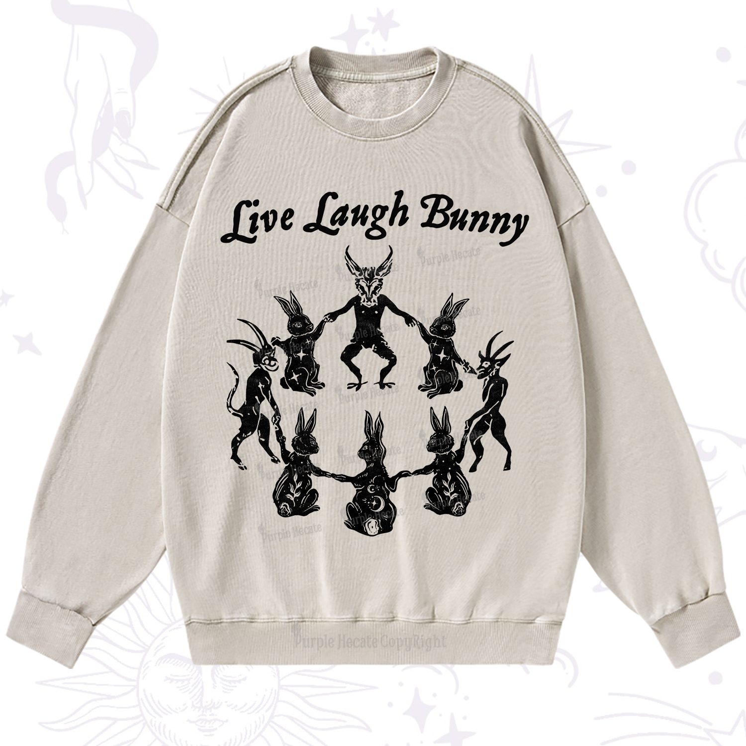 Purplehecate Live Laugh Bunny Washed Sweatshirt
