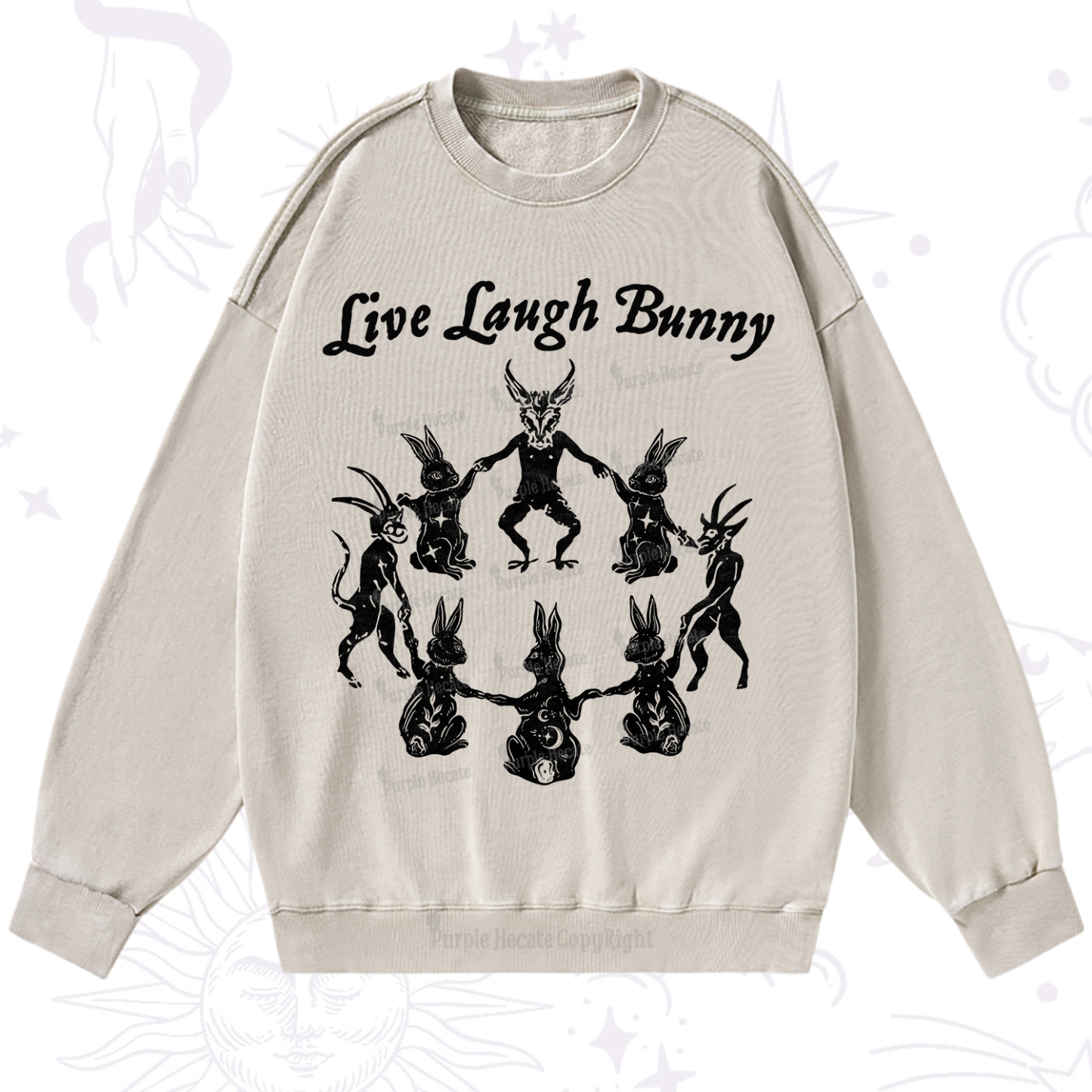 Purplehecate Live Laugh Bunny Washed Sweatshirt