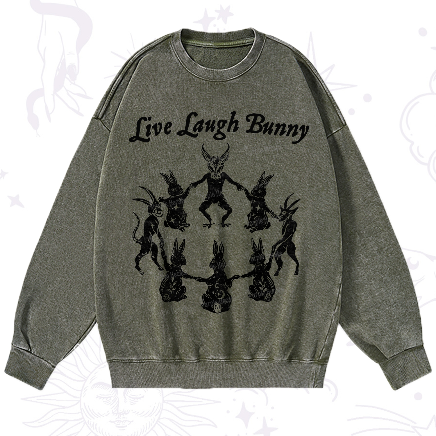 Purplehecate Live Laugh Bunny Washed Sweatshirt