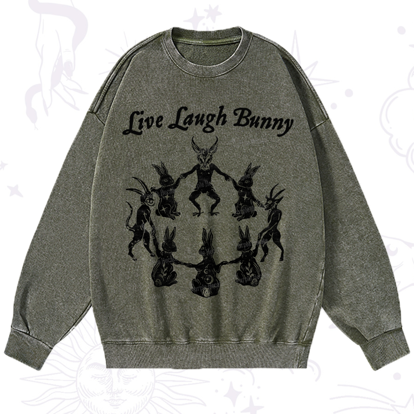 Purplehecate Live Laugh Bunny Washed Sweatshirt