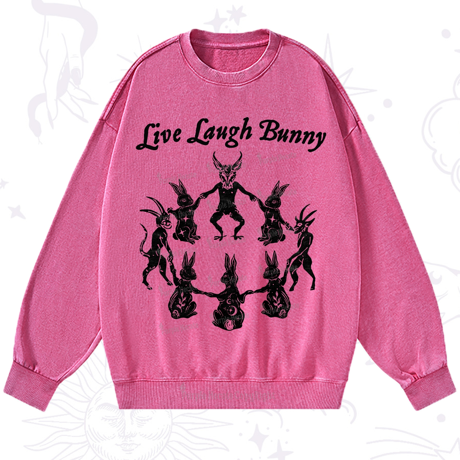 Purplehecate Live Laugh Bunny Washed Sweatshirt
