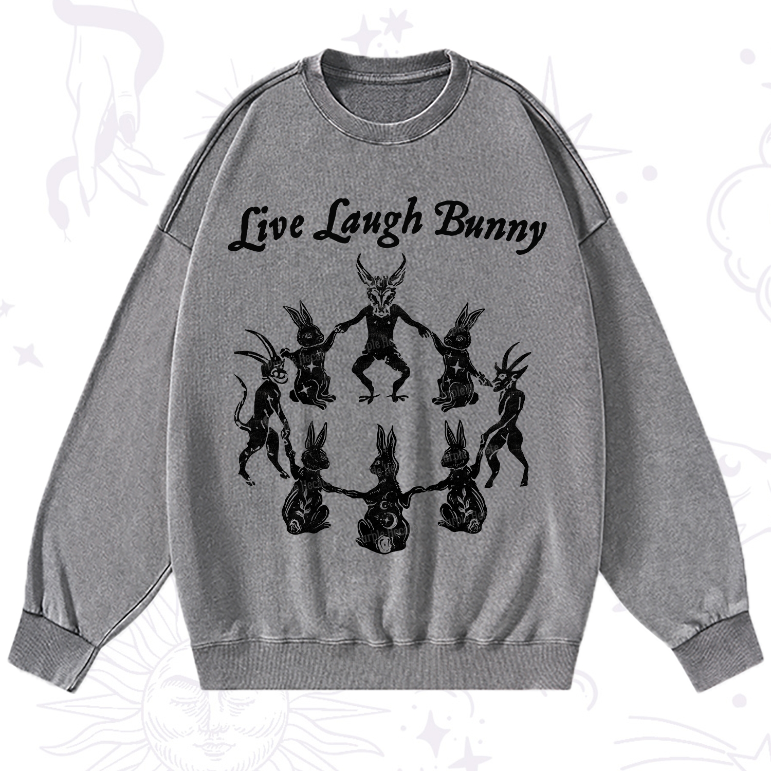 Purplehecate Live Laugh Bunny Washed Sweatshirt