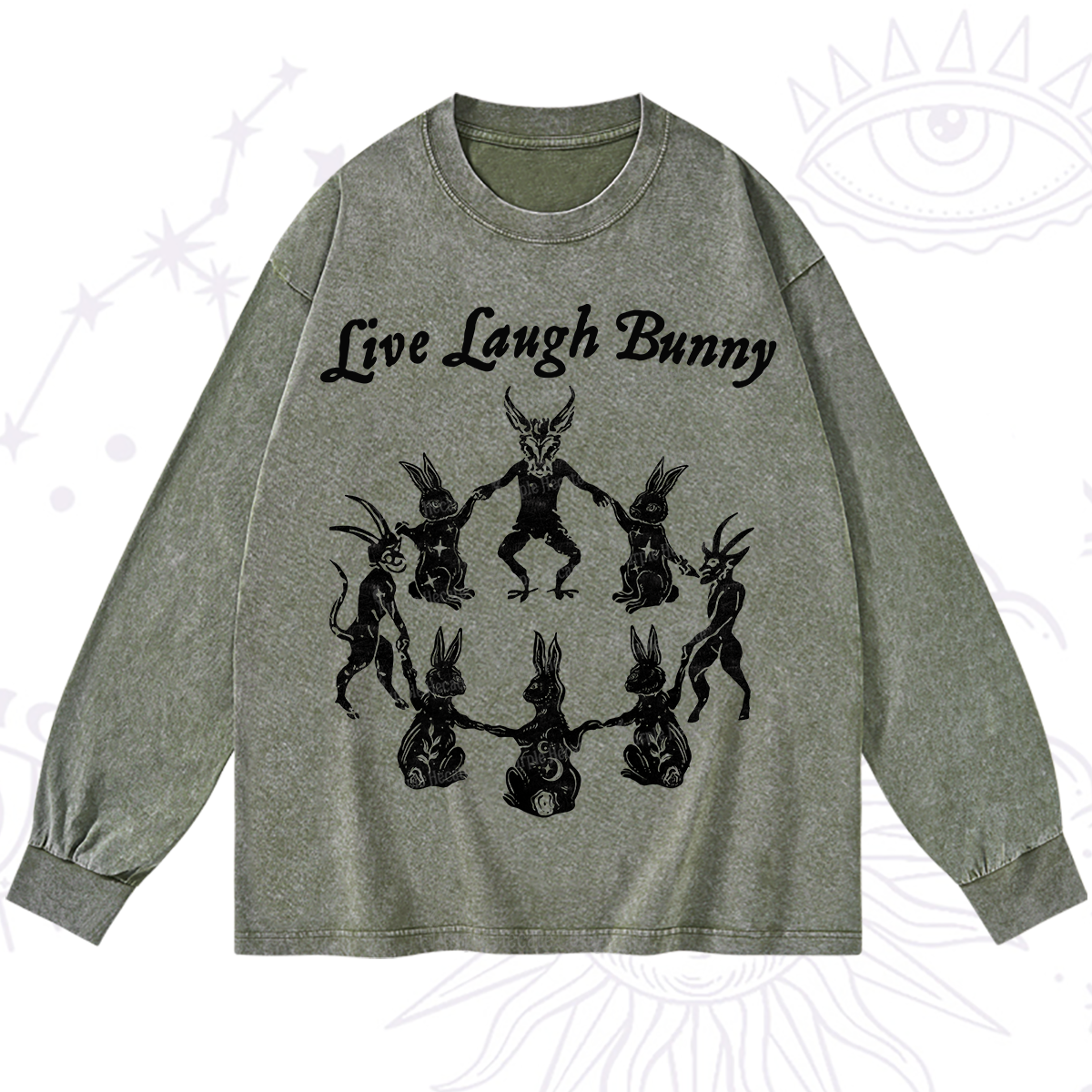 Purplehecate Live Laugh Bunny Washed Long Sleeve Shirt