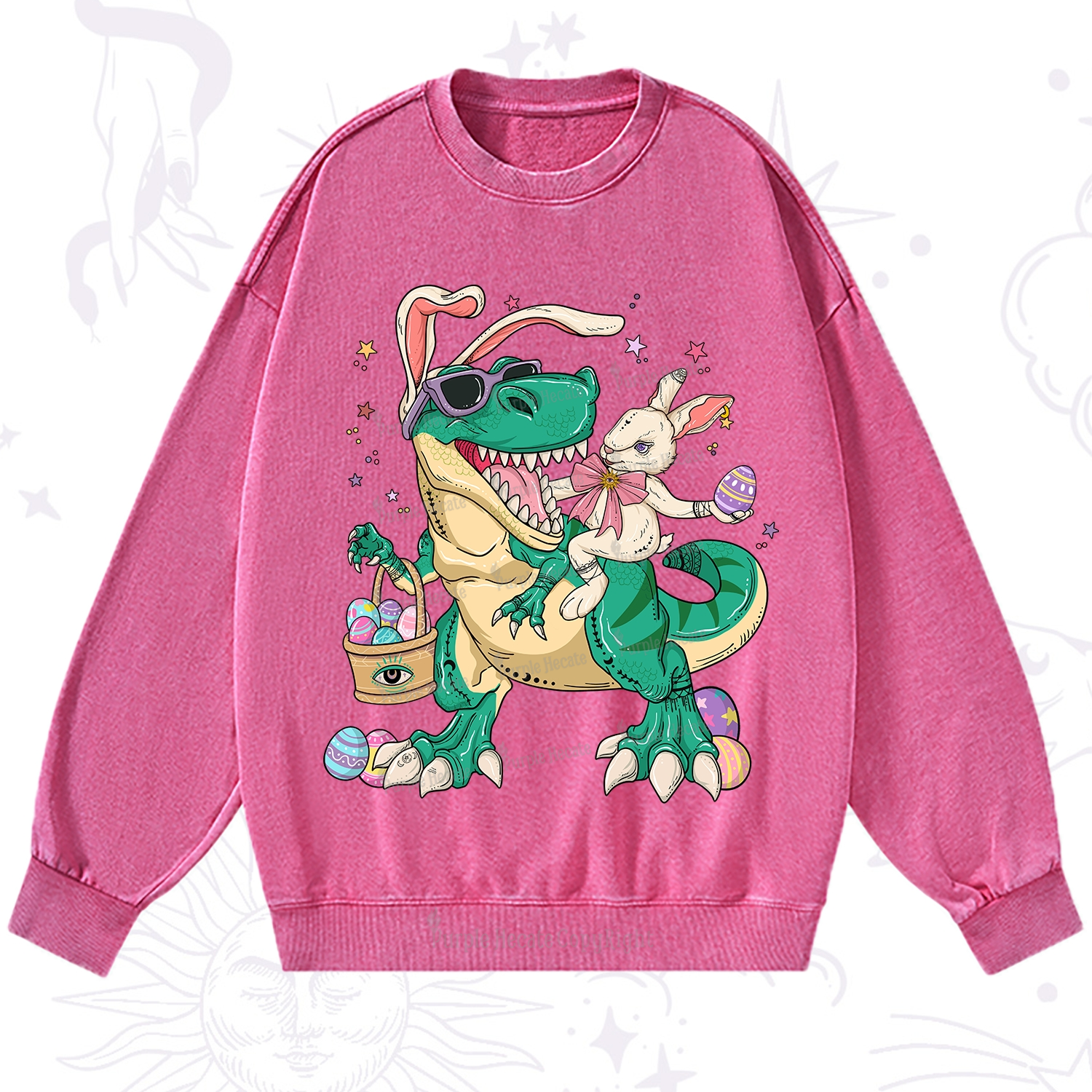 Purplehecate Easter Bunny Riding Dinosaur Washed Sweatshirt