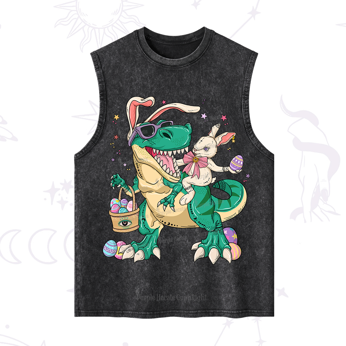 Purplehecate Easter Bunny Riding Dinosaur Washed Tank