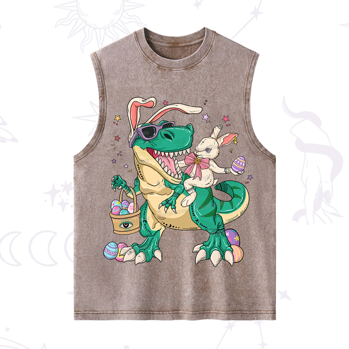 Purplehecate Easter Bunny Riding Dinosaur Washed Tank