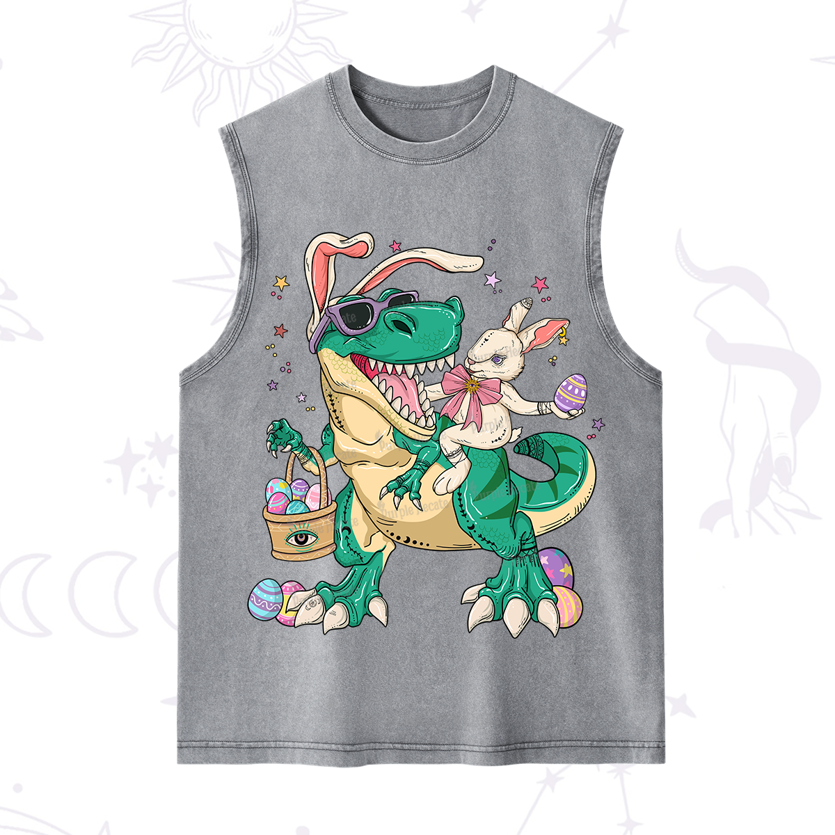 Purplehecate Easter Bunny Riding Dinosaur Washed Tank