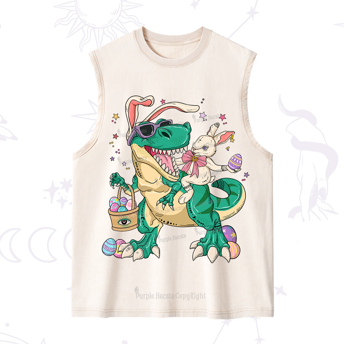 Purplehecate Easter Bunny Riding Dinosaur Washed Tank