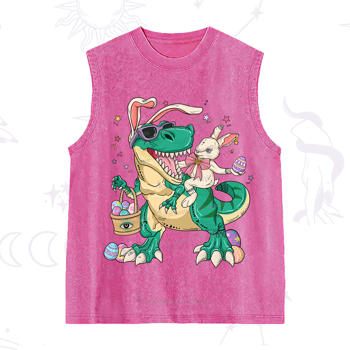 Purplehecate Easter Bunny Riding Dinosaur Washed Tank