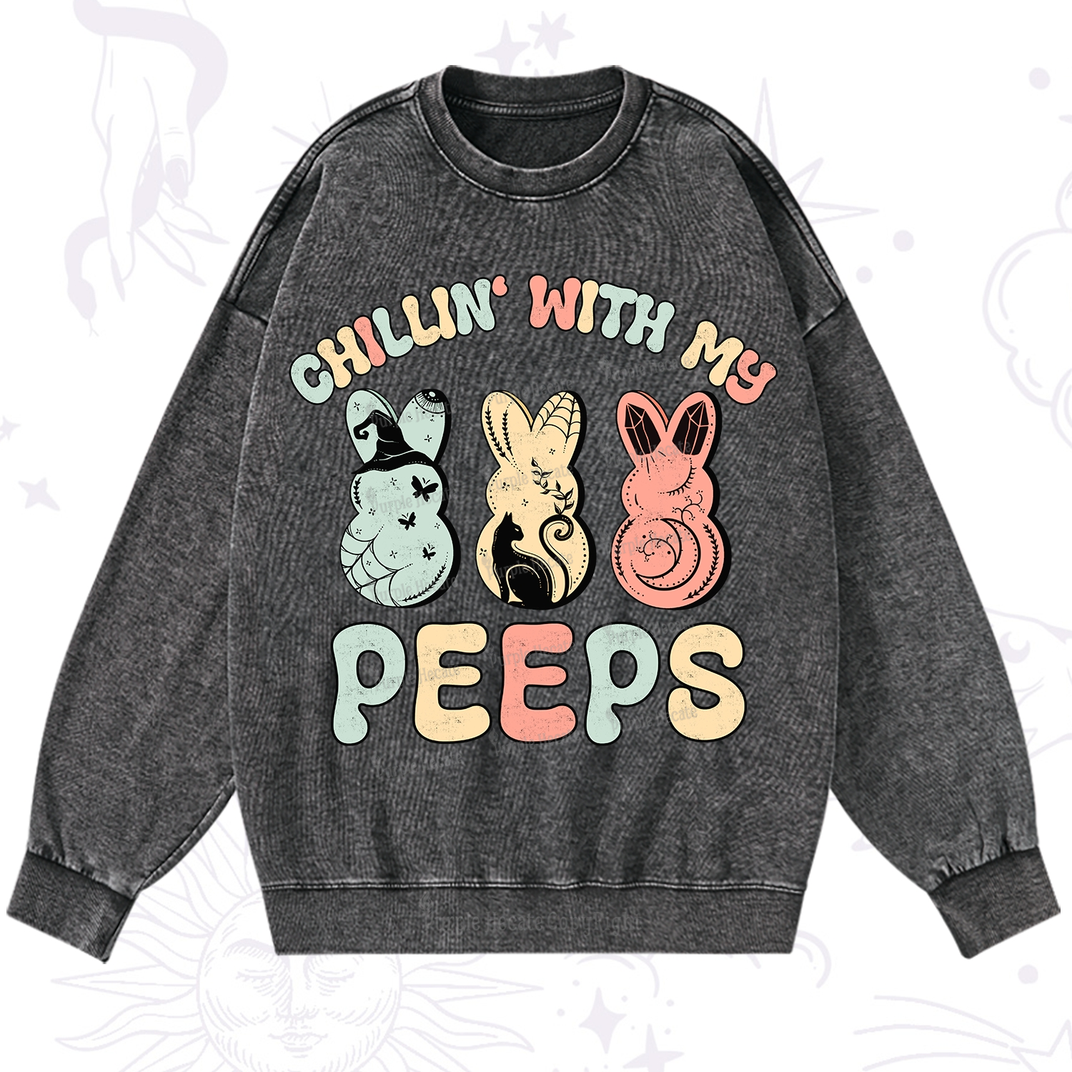 Purplehecate Chillin With My Peeps Washed Sweatshirt