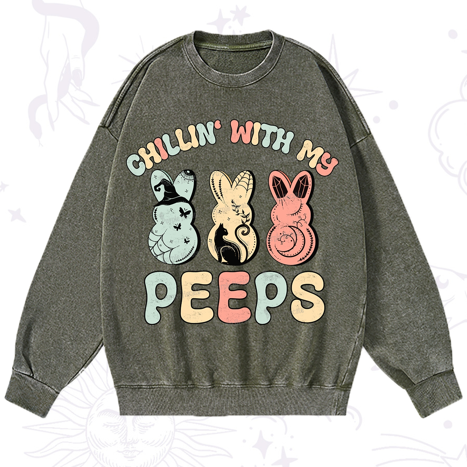 Purplehecate Chillin With My Peeps Washed Sweatshirt