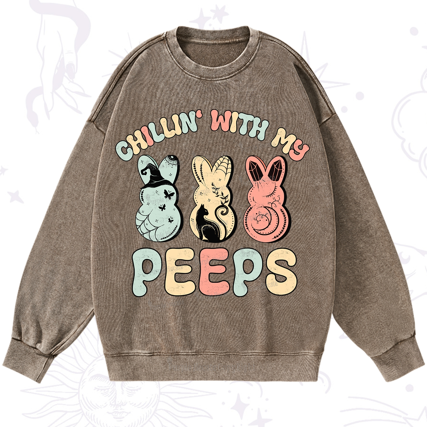 Purplehecate Chillin With My Peeps Washed Sweatshirt
