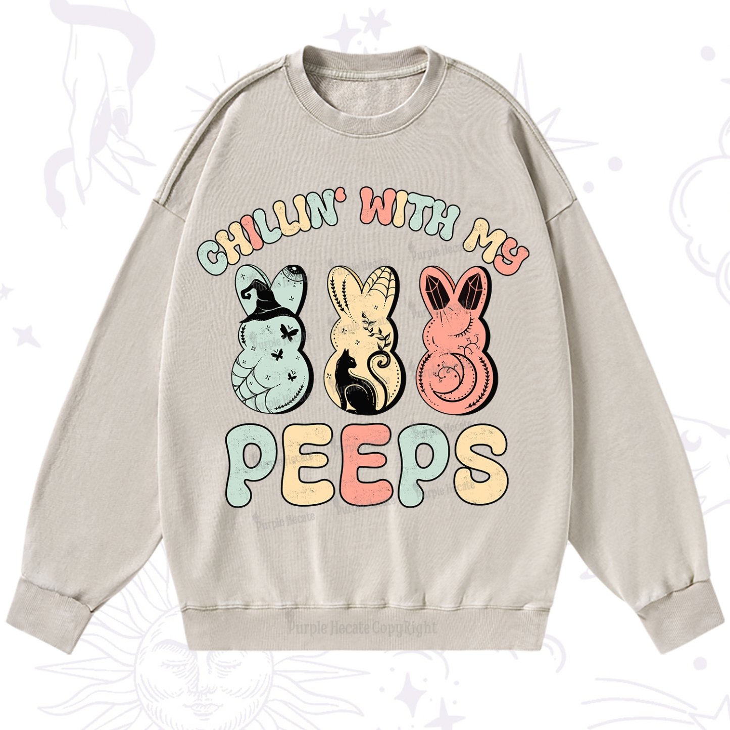 Purplehecate Chillin With My Peeps Washed Sweatshirt