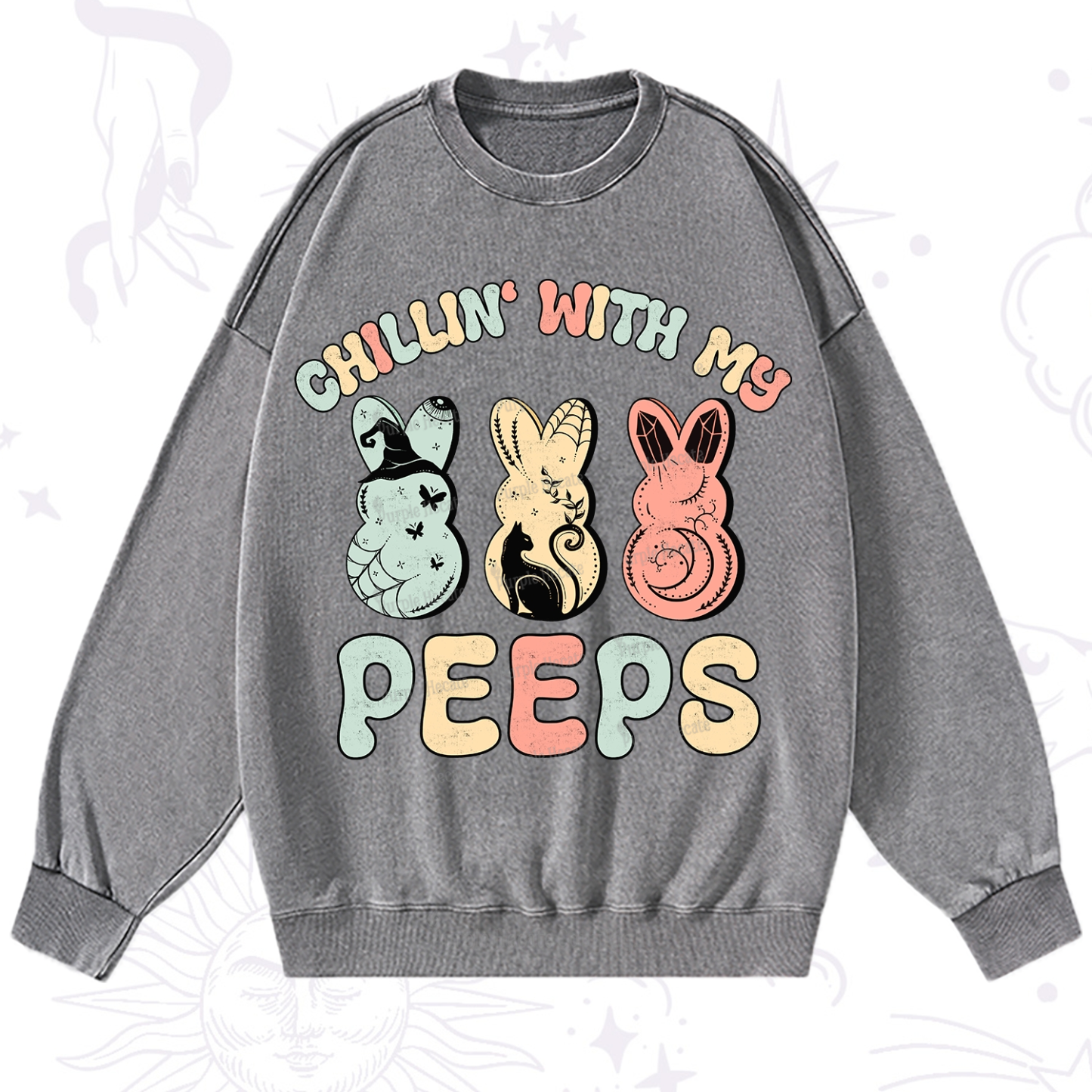 Purplehecate Chillin With My Peeps Washed Sweatshirt