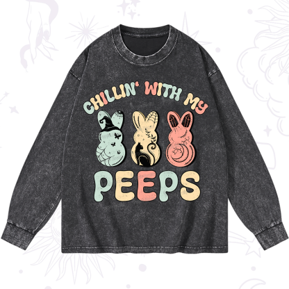 Purplehecate Chillin With My Peeps Washed Long Sleeve Shirt
