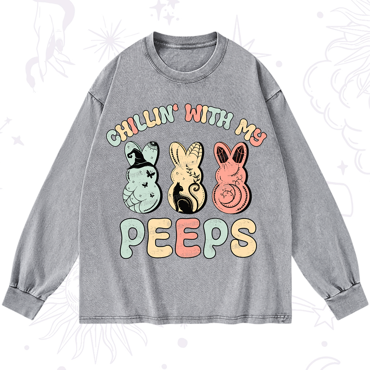 Purplehecate Chillin With My Peeps Washed Long Sleeve Shirt