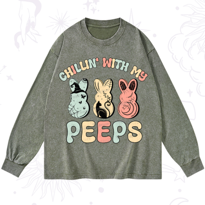 Purplehecate Chillin With My Peeps Washed Long Sleeve Shirt