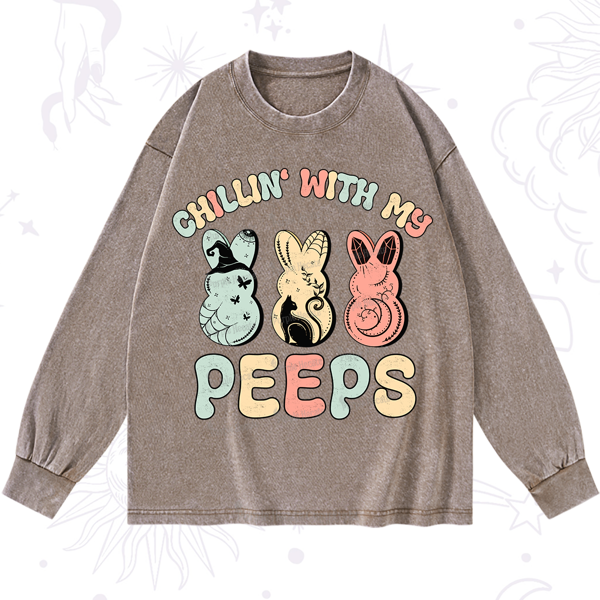 Purplehecate Chillin With My Peeps Washed Long Sleeve Shirt