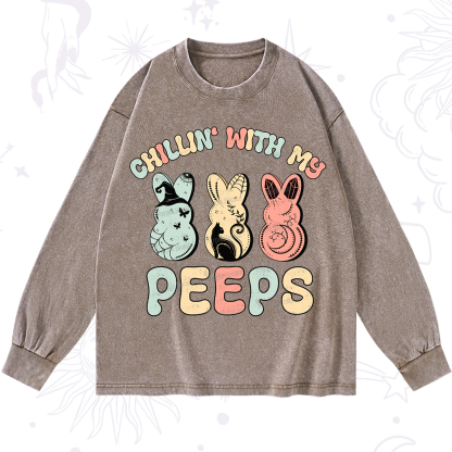 Purplehecate Chillin With My Peeps Washed Long Sleeve Shirt