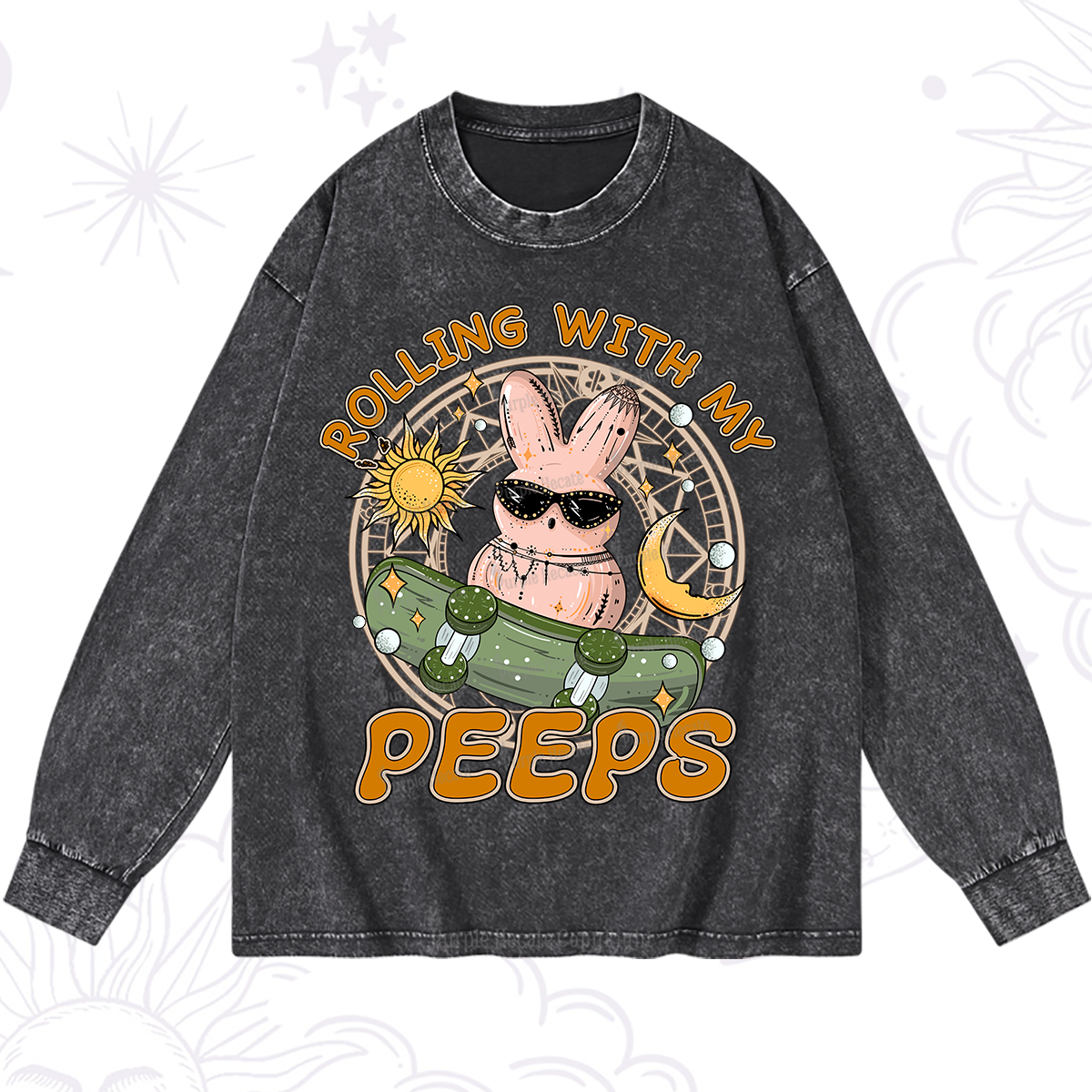 Purplehecate Rolling With My Peeps Washed Long Sleeve Shirt
