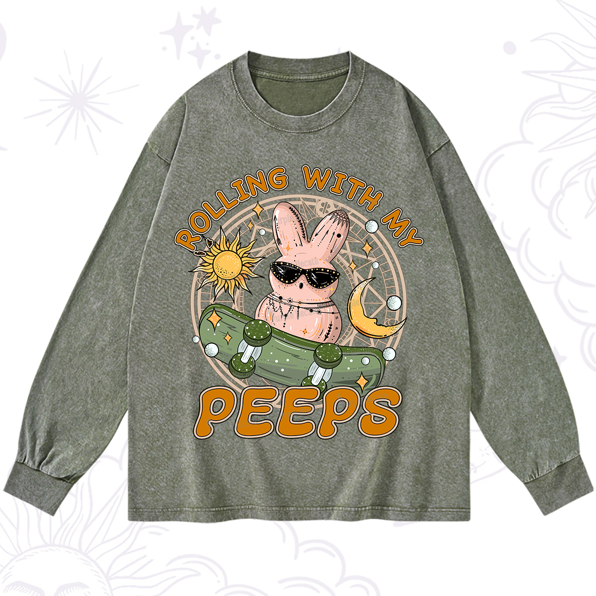 Purplehecate Rolling With My Peeps Washed Long Sleeve Shirt
