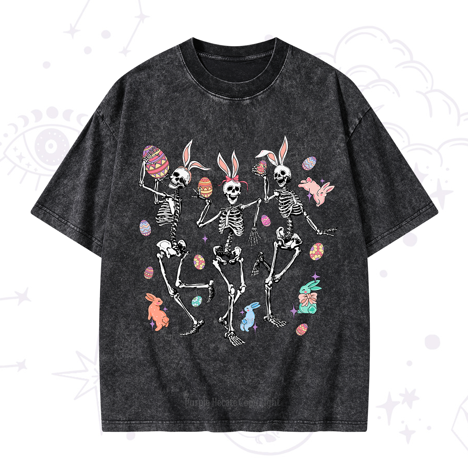 Purplehecate Easter Bunny Skeleton Washed T-Shirt