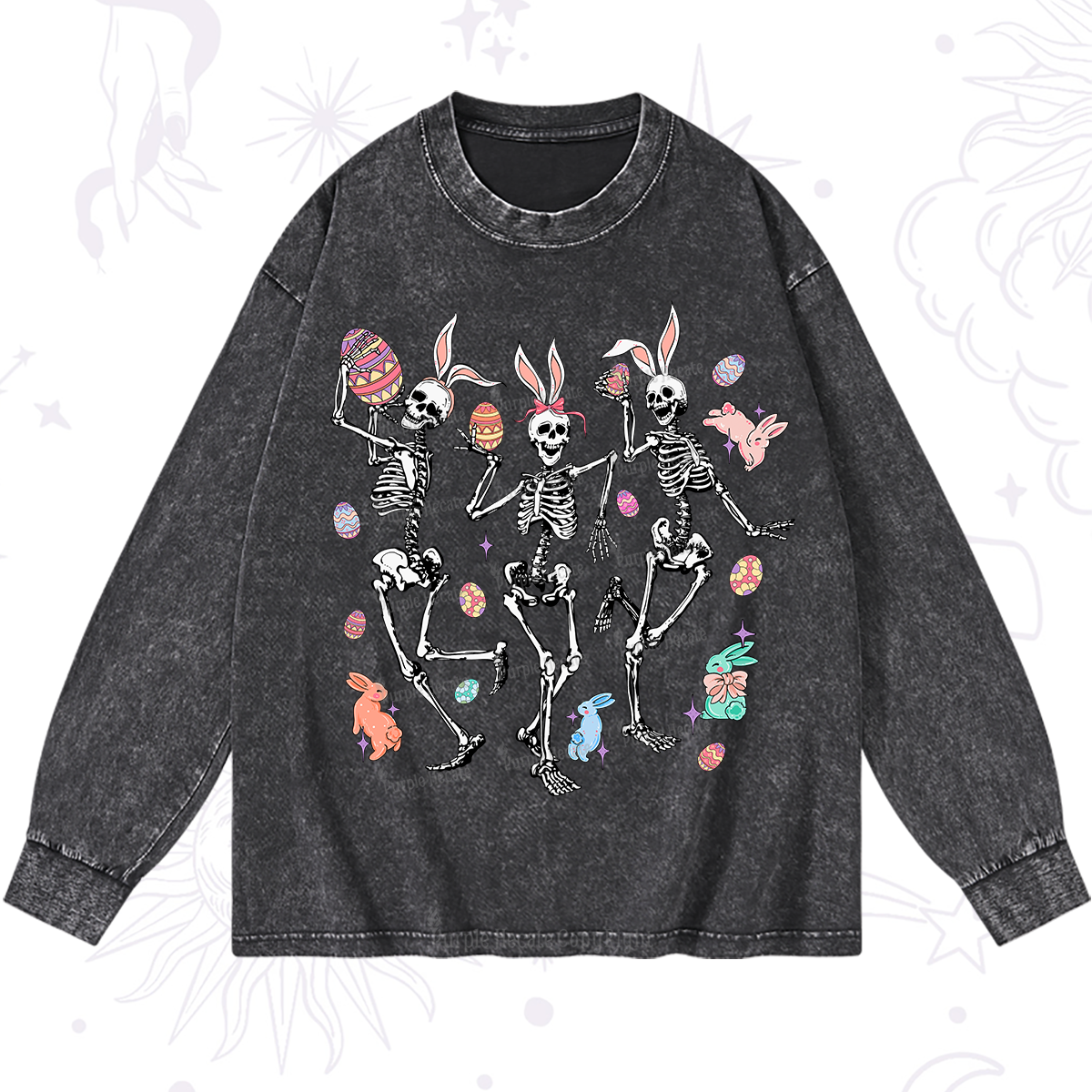 Purplehecate Easter Bunny Skeleton Washed Long Sleeve Shirt