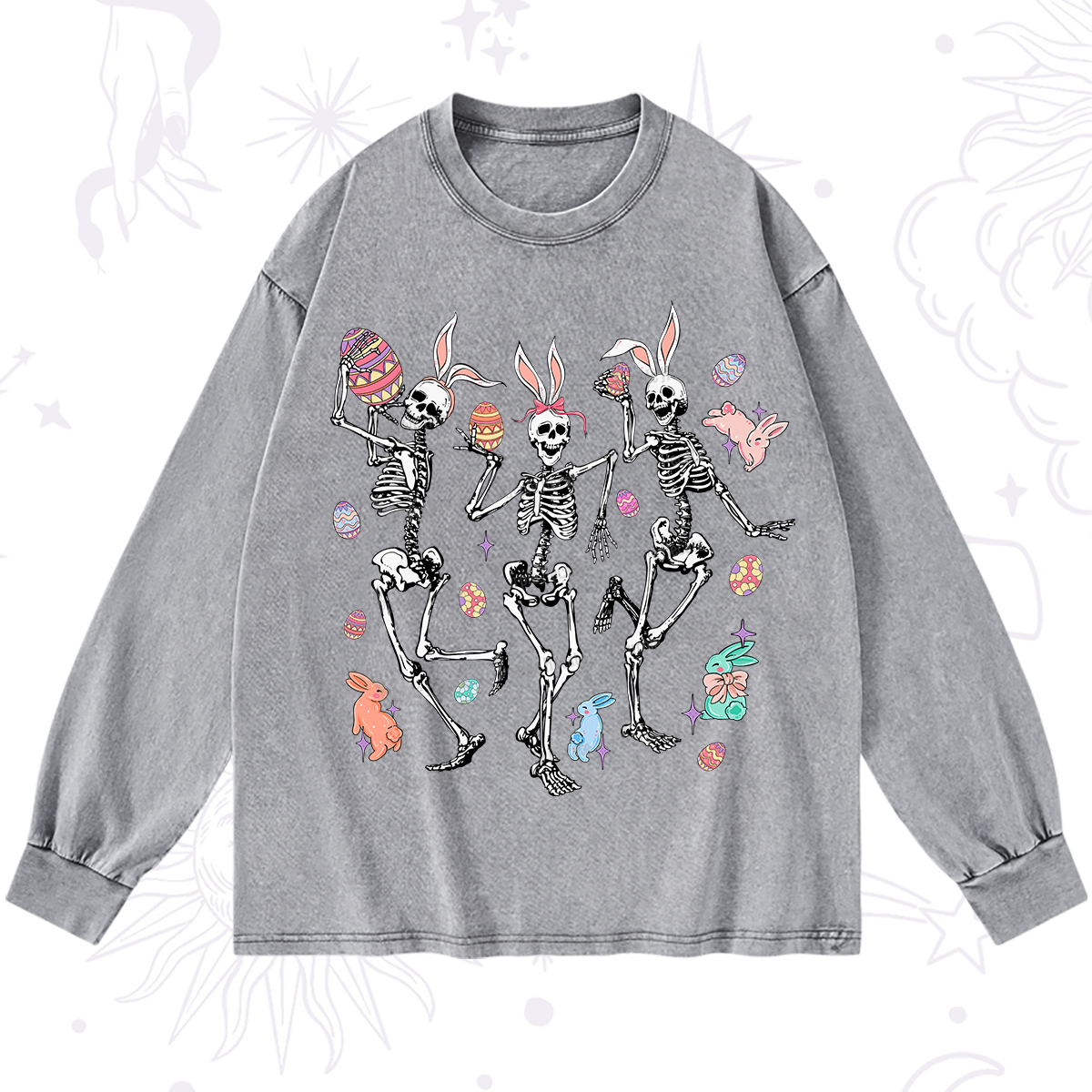Purplehecate Easter Bunny Skeleton Washed Long Sleeve Shirt